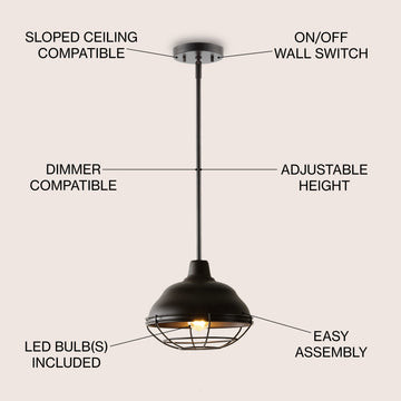 Levi Industrial Farmhouse Iron LED Pendant - JONATHAN Y